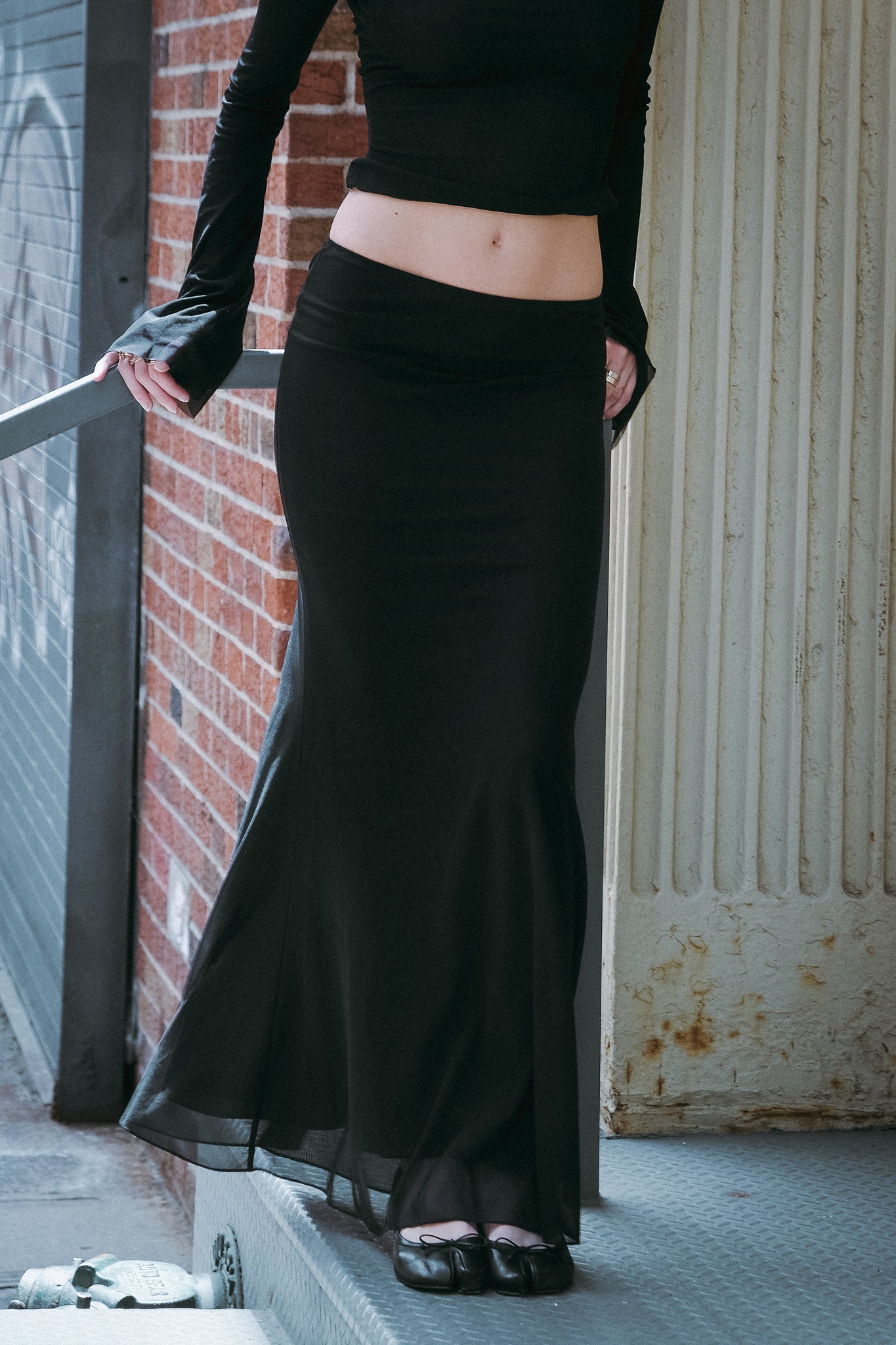The Jane Maxi Skirt in Black Mesh - Main Image