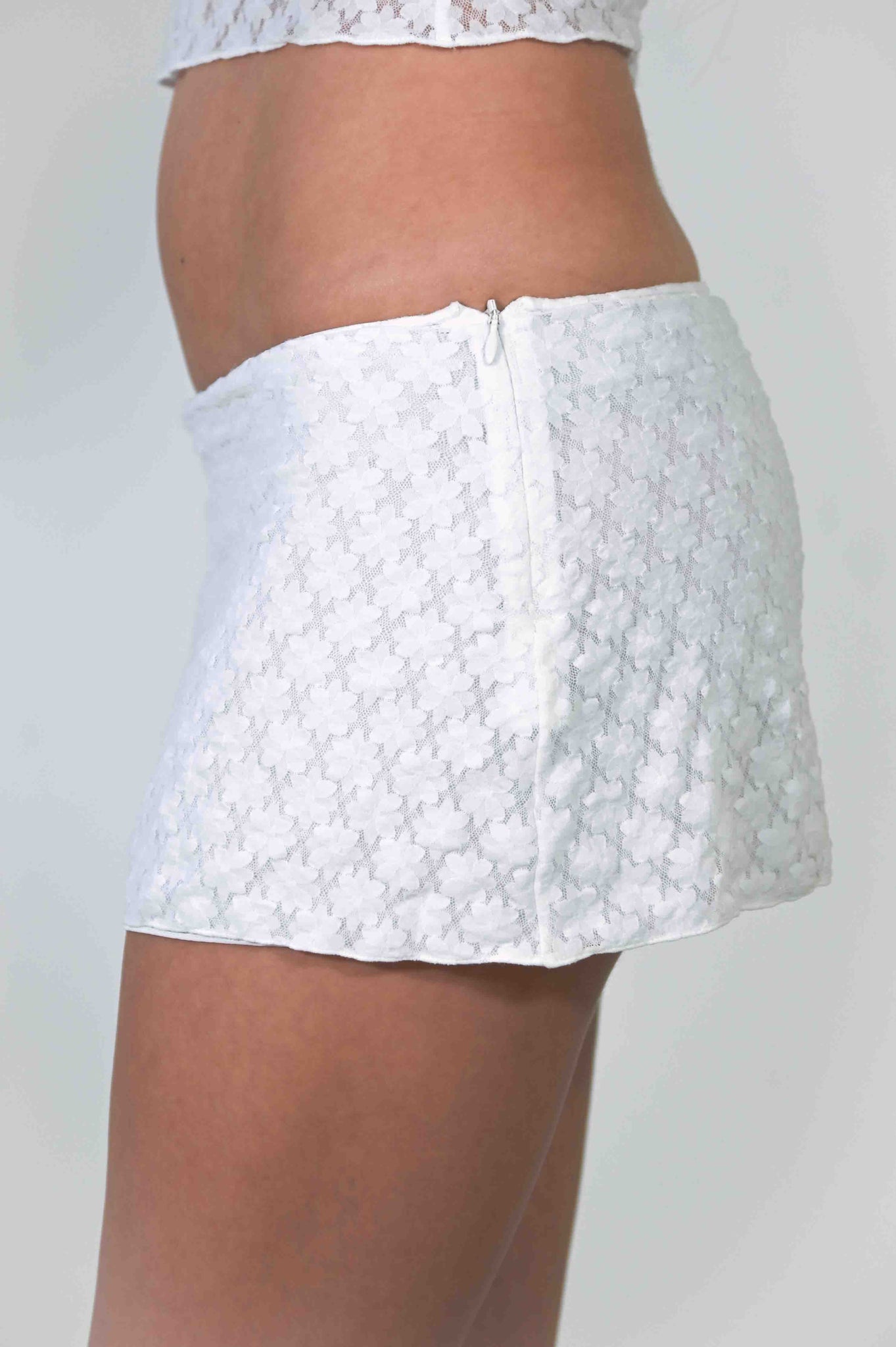 The Jane Micro Mini Skirt in White Lace